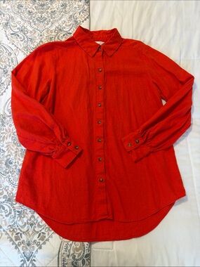 LC Lauren Conrad Red Linen-Blend Button Top XS